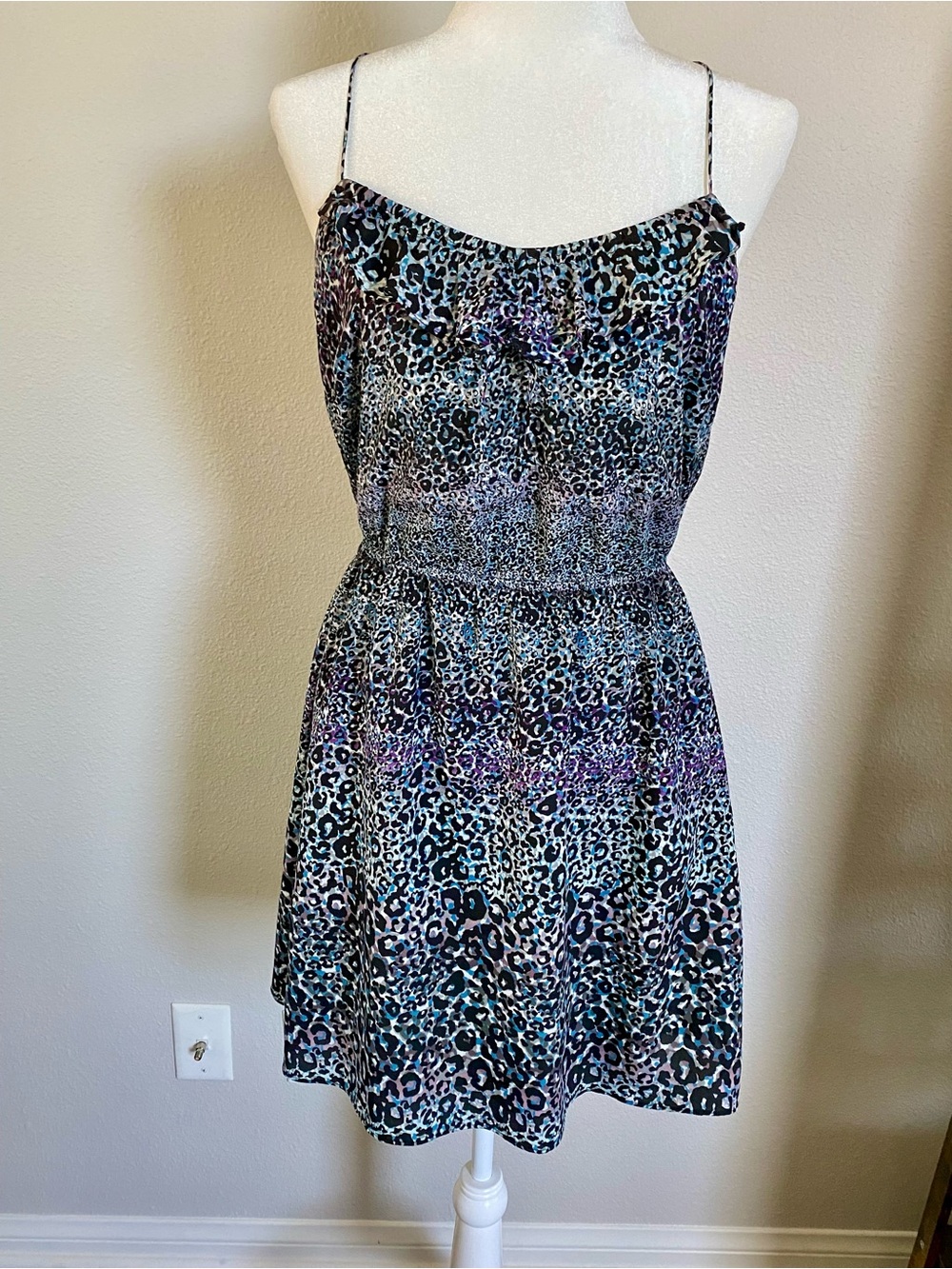 BCBGeneration Blue and Purple Leopard Print Mini Dress